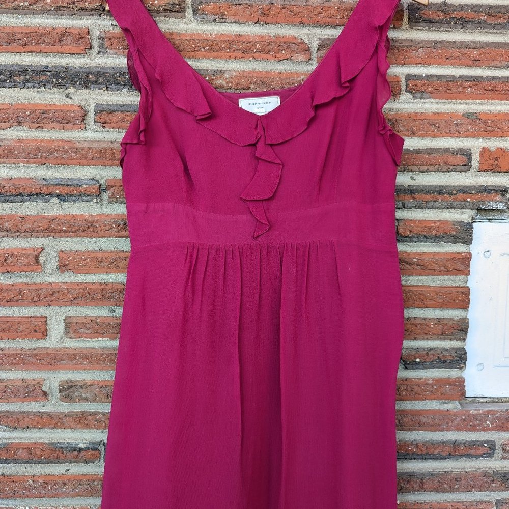 Anthropologie Moulinette Souers magenta silk fit and flare dress
